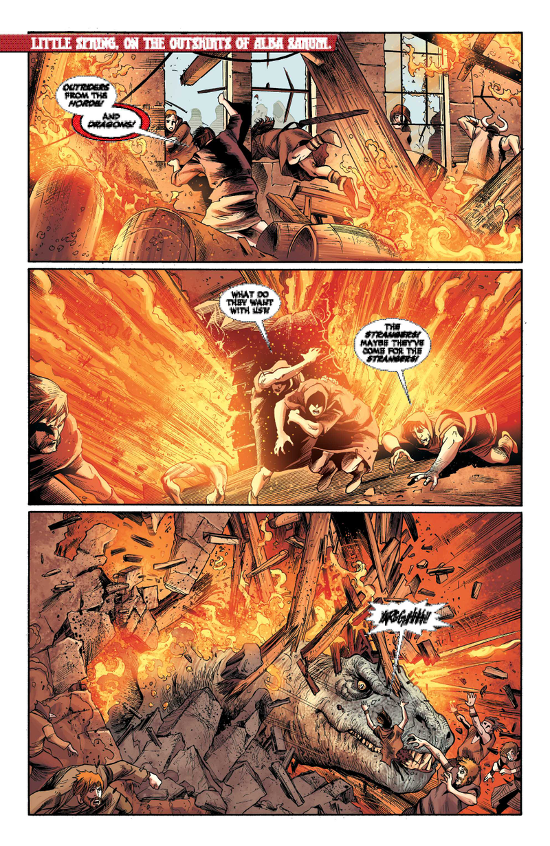 Illustration for article titled In this exclusive preview of Demon Knights, Etrigan and Vandal Savage slay the heck out of dragons